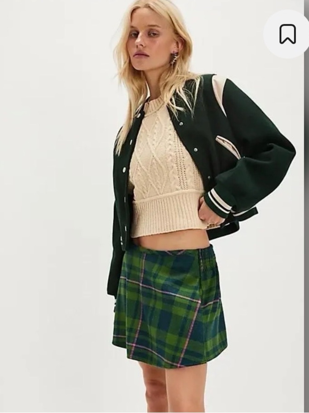 Free People Green Plaid Skort